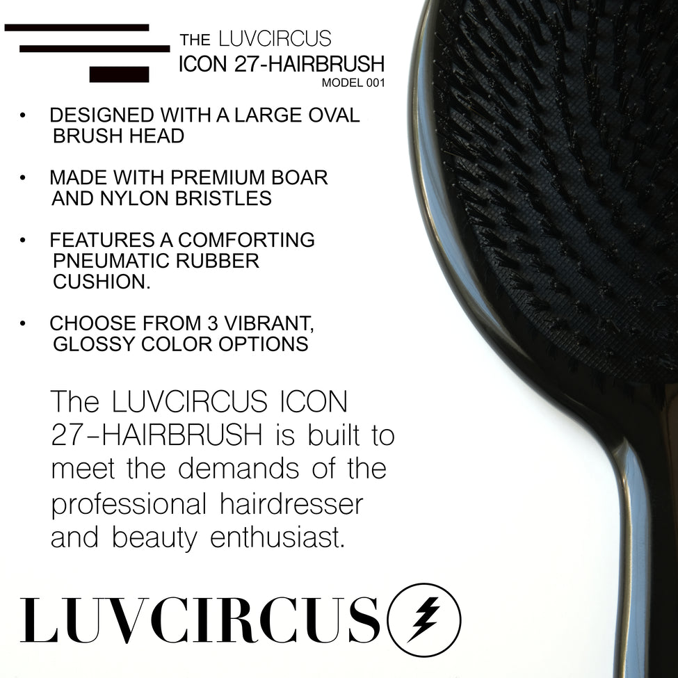 LUVCIRCUS Icon 27 Premium Boar & Nylon Bristle Hairbrush - Glass Black - Model 001