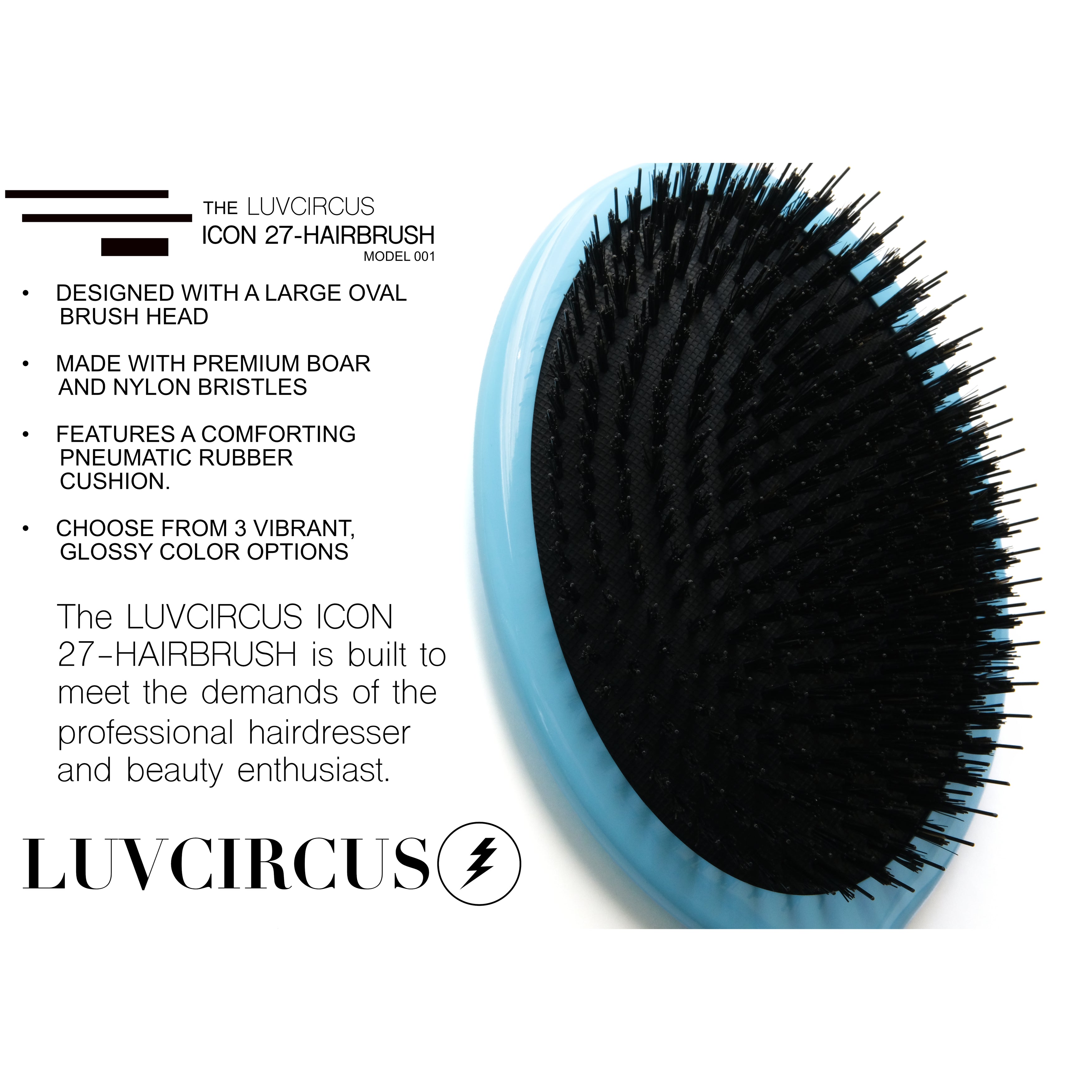 LUVCIRCUS Icon 27 Premium Boar & Nylon Bristle Hairbrush - Ice Cream Blue - Model 001
