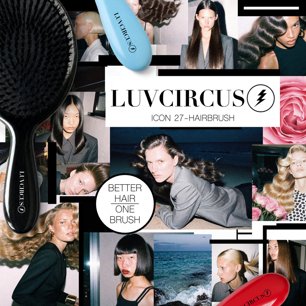 LUVCIRCUS Icon 27 Premium Boar & Nylon Bristle Hairbrush - Glass Black - Model 001