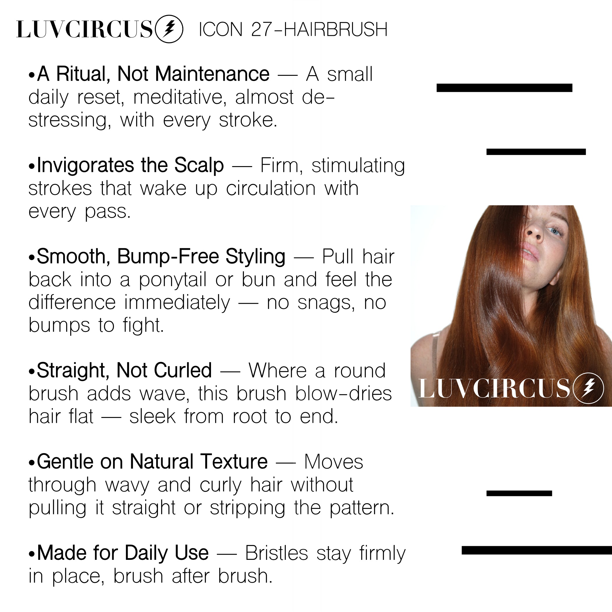 LUVCIRCUS Icon 27 Premium Boar & Nylon Bristle Hairbrush - Glass Black - Model 001