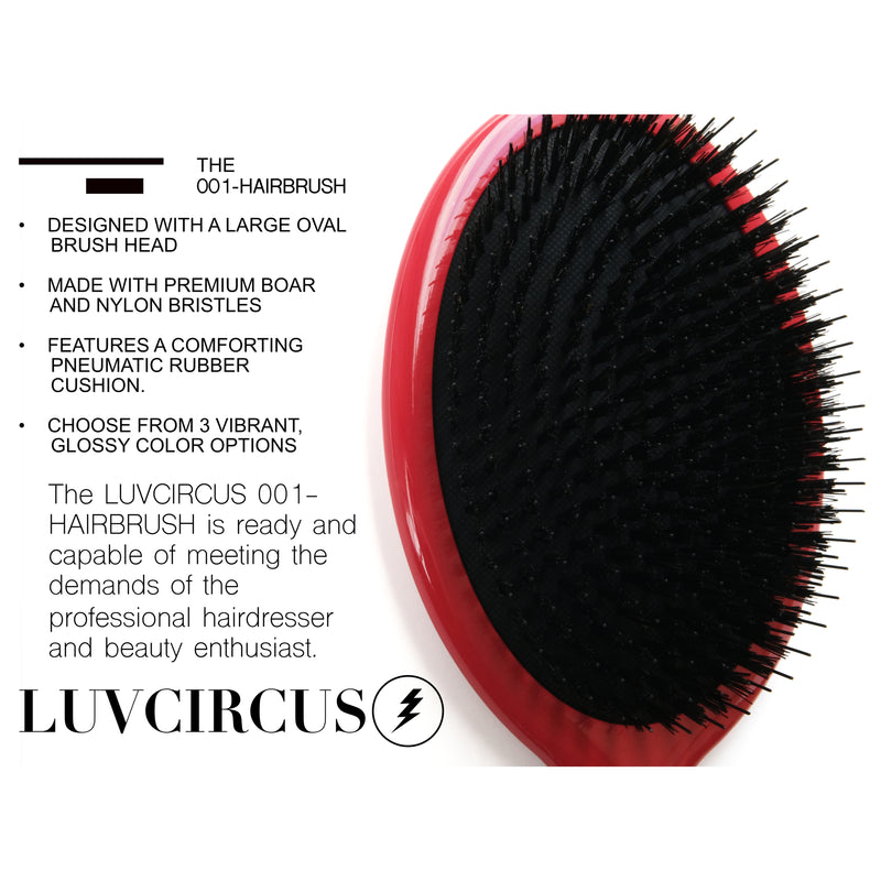 LUVCIRCUS 001 Professional Hair Brush-This boar and nylon bristle hair brush is a meticulously crafted, premium, flat hair brush. An excellent hairbrush for beauty enthusiasts and hairstylists. - LUVCIRCUS RED